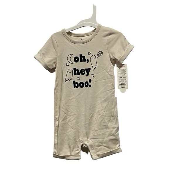 Halloween Oh Hey Boo Short-Sleeve Romper - Cream - Size: 12M - Picture 1 of 2